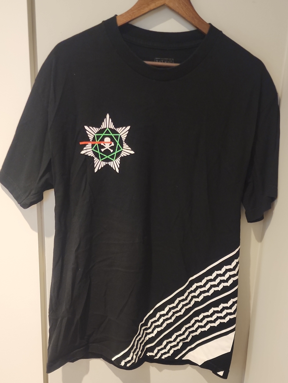 Black Scale Black Short Sleeve Tee with White and Green Crest - LARGE